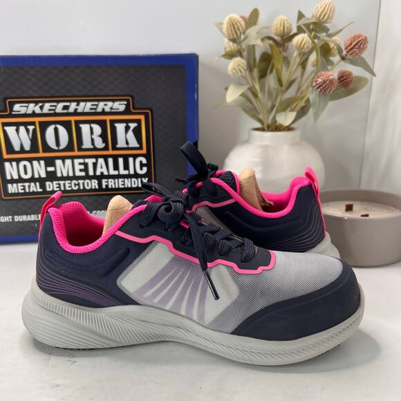 Skechers Carbix-Niyla Composite Toe Work Shoe Navy/Pink 108196 Women's 6.5 NWB - Picture 6 of 10